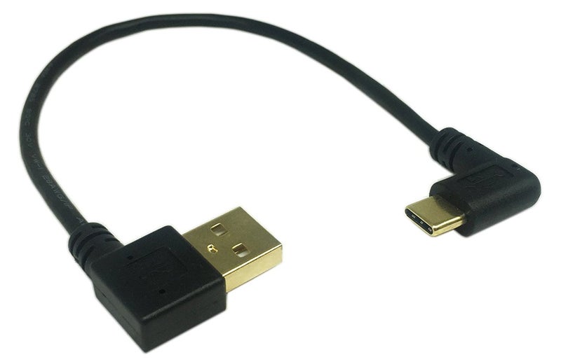 CERRXIAN 9 inch Gold Plated USB Left & Right Angle 3.0 Type C Male to Left Angle USB Type A 2.0 Male Fast Charge and Data Sync Cable L - Image 1